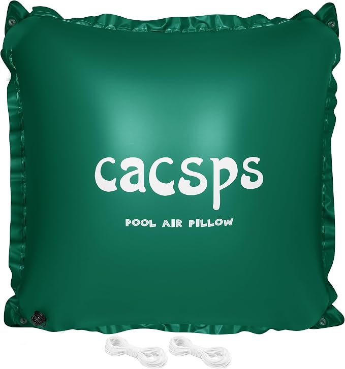 CACSPS Above Ground Pool Pillow - 4x4 Ft Air Pillow for Winterizing, 0.5mm PVC Material, 2X 16.5Ft Green Rope