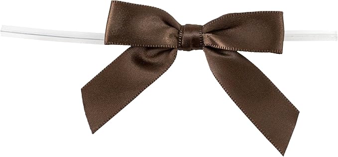 Reliant Ribbon 5171-70503-2X1 Satin Twist Tie Bows - Small Bows, 5/8 Inch X 100 Pieces, Chocolate Brown