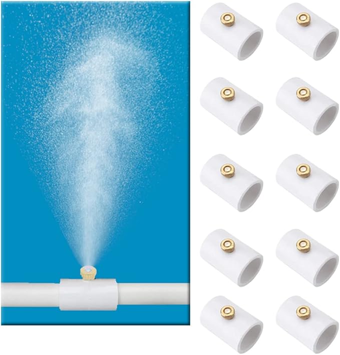 H&G lifestyles 1/2 Inch PVC Mist Nozzle Misting System for Patio Outdoor Mister Coupling PVC Split Section with Mist Nozzle (Pack of 10)