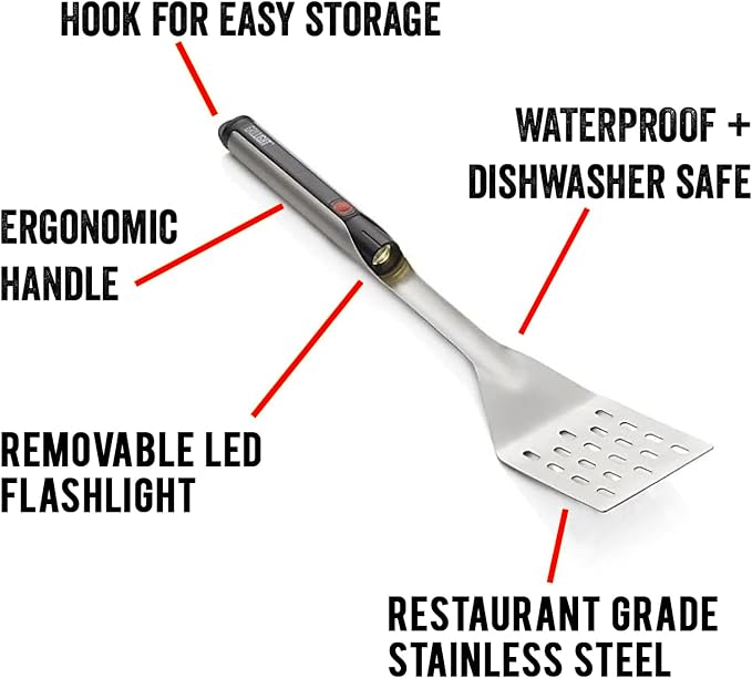 Grill Light Grill Spatula & Grilling Mats Gift Set | Restaurant Grade Stainless Steel | LED Light to Grill in The Dark | Waterproof & Dishwasher Safe | Camping Barbecue Grilling Spatula