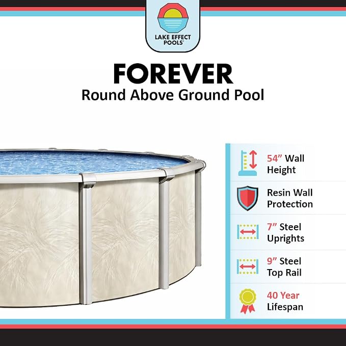 Lake Effect Pools 'Forever' 21 ft Round Above Ground Swimming Pool | 54 Inch Steel Side Walls | Kit Includes: 25 Gauge Overlap Liner & Widemouth Skimmer