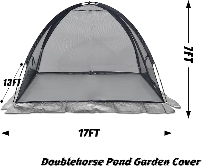 Doublehorse Pond Cover Net: Large 13 x 17 FT Heavy-Duty Dome Nylon Mesh for Outdoor Fish Koi Garden Winter Protection from Leaves & Debris Netting Plant Covering Tent with Zipper Stakes