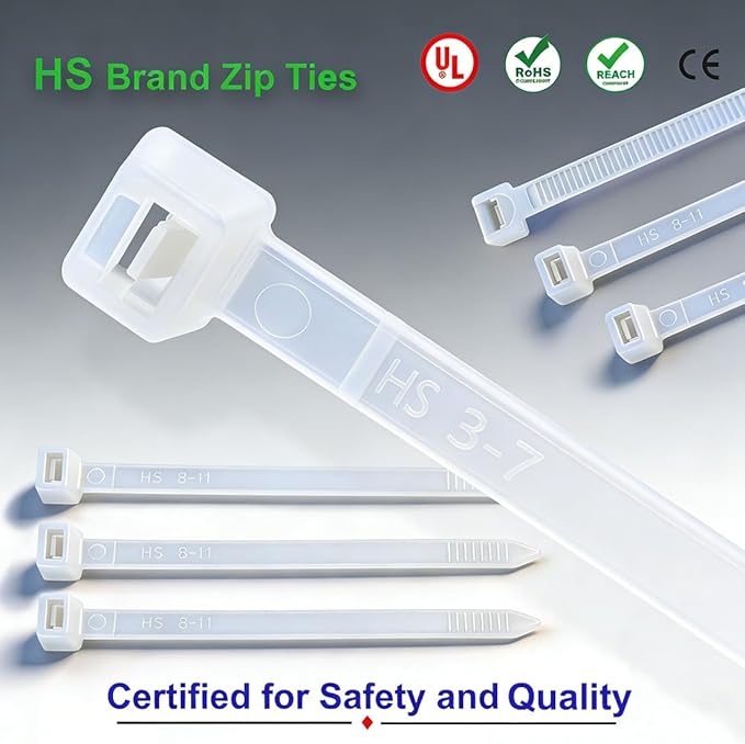 HS Clear Zip Ties 6 Inch Small (100 Pcs) 18 LBS Self Locking Zip Ties White Nylon Ties Thin,Strong and Durable