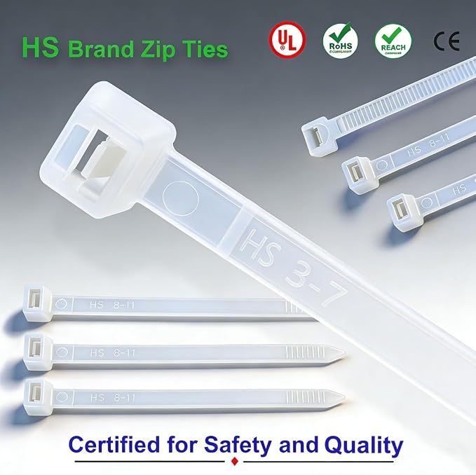 HS Clear Zip Ties 6 Inch Small (Bulk 1000 Pack) 18 LBS Self Locking Zip Ties White Nylon Ties Thin,Strong and Durable