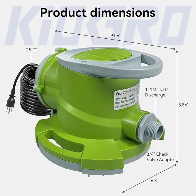 1/4 HP Automatic Swimming Pool Cover Pump, Submersible Sump Pump | 1800 GPH 25FT Head Submersible Sump Pump with 3/4” Check Valve Adapter, Automatic On/Off Water Removal for Pool, Basement