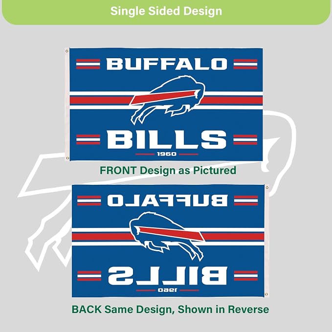 NFL 3 x 5 Outdoor Durable Flag with Grommets | Heavy Duty Flag & Banner for Outdoor Garden Patio Decoration | Indoor Wall Decor Flag for Room | Works with Flag Poles for Outside House (Buffalo Bills-Vintage)