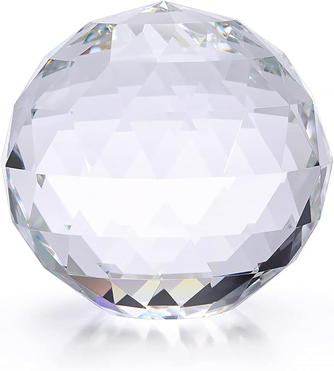 OwnMy 80MM Clear Crystal Suncatcher Ball Sparkle Crystal Suncatcher Prism | Glass Rainbow Makers Sphere, Faceted Glass Globe Sphere Paperweight, Window Sun Catcher Gazing Ball for Garden Home Decors