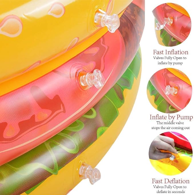 Kiddie Pool, Inflatable Pool for Kids, Ice Cream(Donut) and Hamburger 3 Ring Swimming Pool, Ideal Blow Up Pool in Summer, 45 Inches Inflatable Baby Pool
