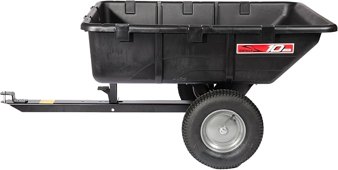 Brinly 10 cu.ft. 650lb Heavy Duty Tow-Behind Poly Utility Cart & Dump Trailer with Magnetic Hitch Pin & Compression Molded Bed