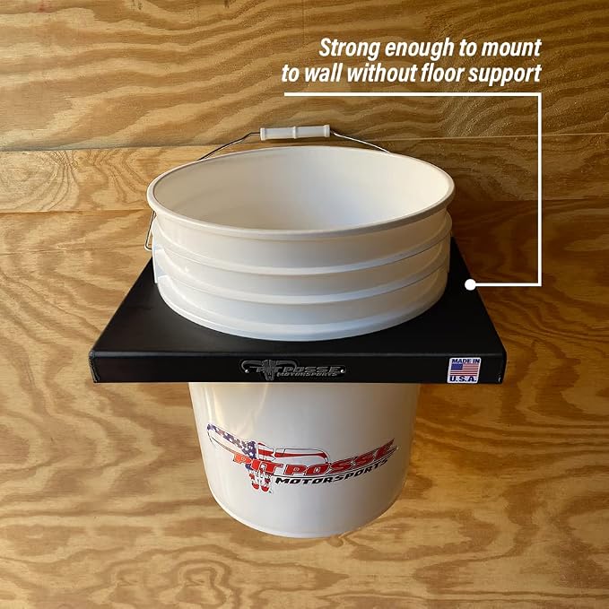 Pit Posse PP3352BK 5 Gallon Bucket Holder Rack Stand - USA Made - Garage, Trailer, Shop Storage - Fits Yeti or Standard 5 Gal Bucket (Black)