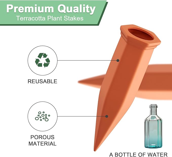 20 Pack Terracotta Plant Watering Spikes, Self-Watering Stakes for Wine Bottles, Porous Clay, Reusable (Red A)