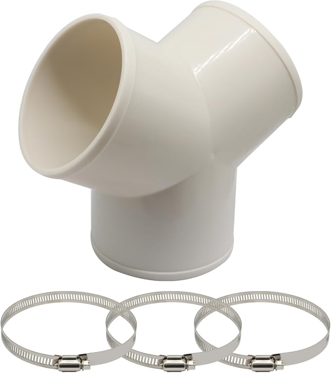 BokWin 4-Inch Duct Splitter, 3 Way Y Shape | White ABS, Duct Connector, 3 Hose Clamps Included, For Exhaust Fan and Dryer Vent Hose
