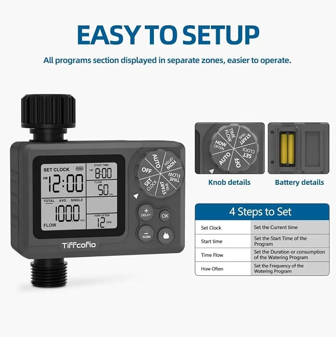 New Programmable Water Volume Control Sprinkler Timer, Water Duration Control Hose Timer with Water Meter, Auto and Manual Watering for Irrigation, Garden and Drip System (1 Pack)