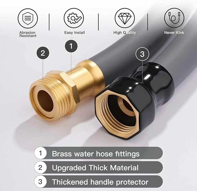 Garden Hose 5/8" x 50ft - Brass Rubber Heavy Duty Water Hose 600 PSI Burst Pressure, Durable Flexible Hose for Yard, Car Wash, Pets Gray