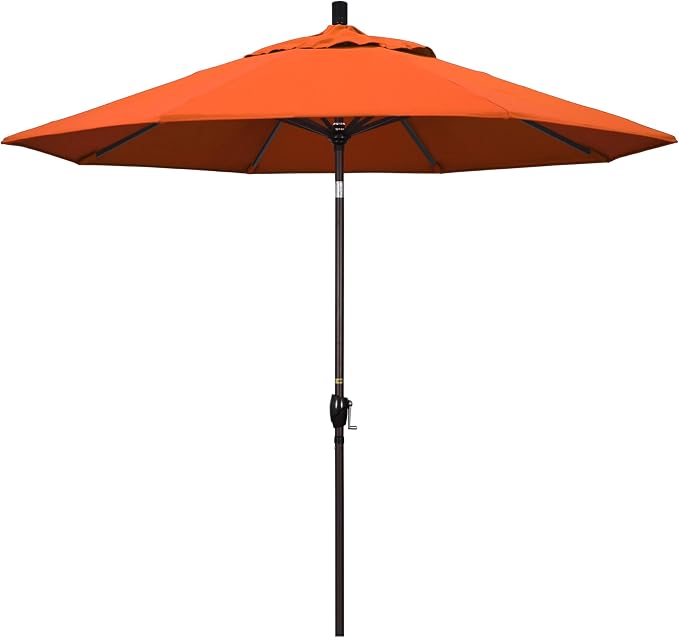 California Umbrella 9' Round Aluminum Market Umbrella, Crank Lift, Push Button Tilt, Bronze Pole