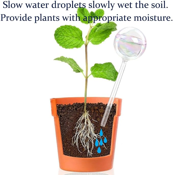 MOONSOUND Plant Watering Globes, 2pcs Plant Automatic Water Bulbs Flower Self Feeder Balls Irrigation Device Auto Waterer Planter Insert Stakes for Indoor Outdoor Garden Potted While Away on Vacation