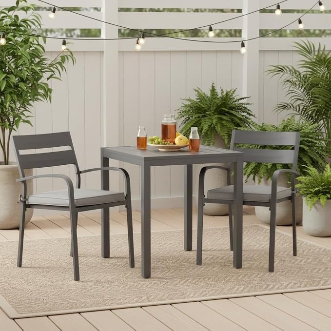 Indoor/Outdoor Chair Pads in Sunbrella Fabric – 17''x17'' Patio Seat Cushions with Foam Insert, Removable Reversible Cover & Ties for Patio Dining Chairs – Set of 2 or 4, Cast Slate