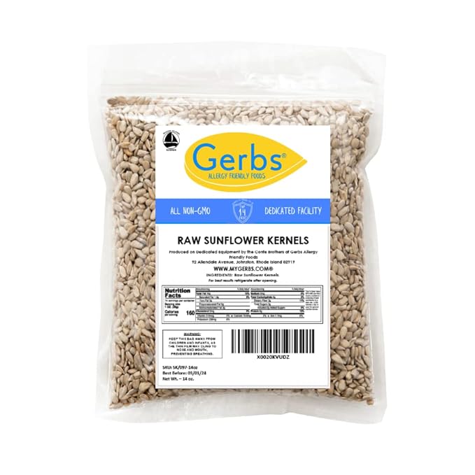 Gerbs Raw Sunflower Seed Kernels 14 oz. | No Artificial Additives, Resealable Bag | Mild & Crunchy | Top 14 Allergen-Free