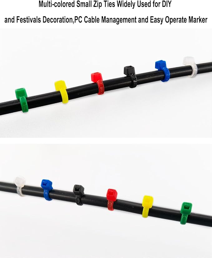 HS Small Colored Zip Ties 6 Inch 600pcs Multi-Color Zip Wire Tie for Deco Mesh Wreath Supplies,Colorful Plastic Ties Yellow, Black,White,Blue,Red,Green for Cord Management