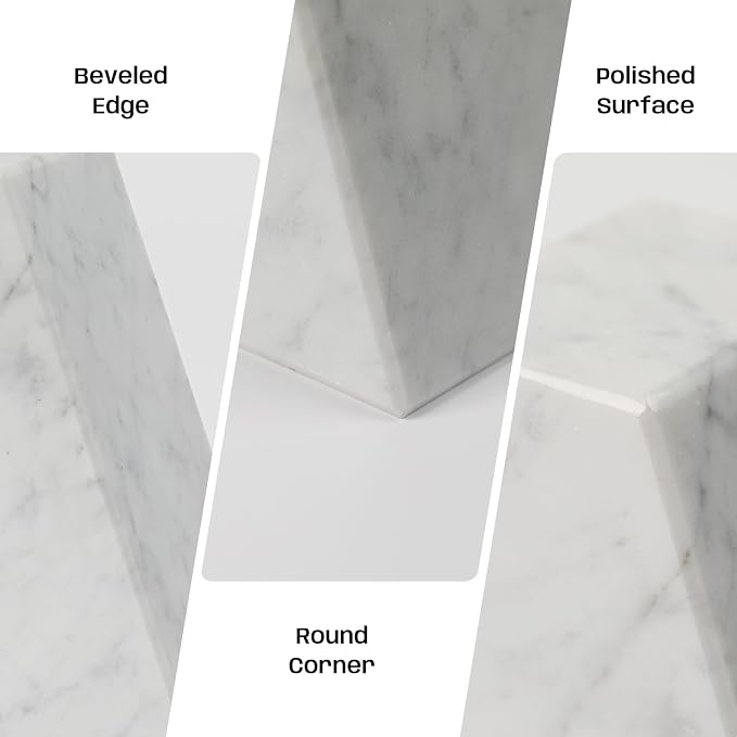 Marble Bookends for Shelves, Decorative Book Ends, 10lbs Heavy-Duty Marble Book Holders, Stone Bookshelf Decor, Carrara White
