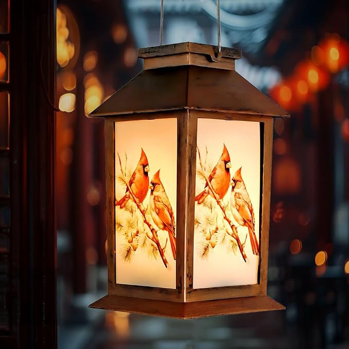 JOBOSI Solar Lantern Cardinals, Portable Decorative Gift, Solar Light, Gifts for Mom, Women, Grandma, Garden Yard Lawn Decoration, Christmas and New Year Gifts
