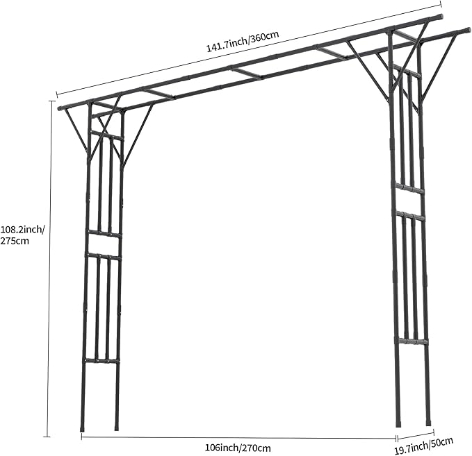 Flat Top Garden Arch Trellis 11FT x 9FT, Super Large Arbor Trellis for Climbing Plants Outdoor 141.7in x 108in x 19.7in, Metal Garden Frame for Backyard, Lawn, Archway, Wedding Decoration, Patio Black