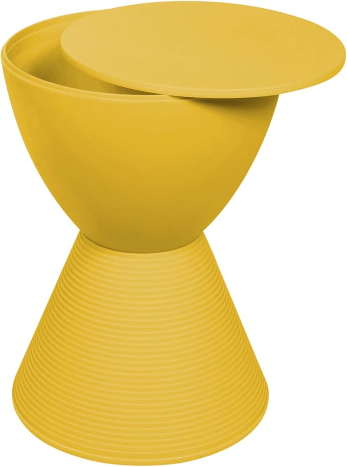 LeisureMod Modern Hourglass Yellow Side Table - ABS Shell Drum End Table with Storage for Indoor & Outdoor Use