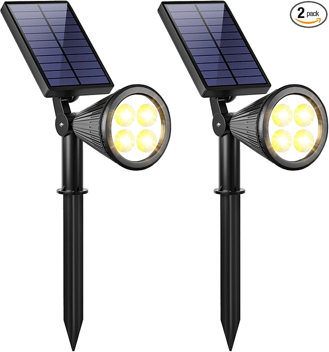 URPOWER Solar Lights Outdoor, 2-in-1 Solar Spot Lights Waterproof with 2 Lighting Modes, Adjustable Solar Powered Spotlights Auto On/Off Landscape Lights for Yard Garden Pathway, 2 Pack (Warm White)