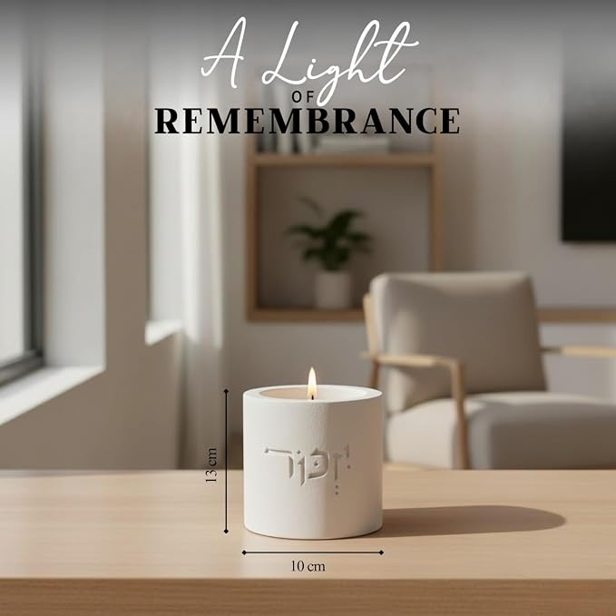 SURI Yizkor Remembrance Candle Holder – Modern Concrete Tea Light Holder for Jewish Memorial Home Decor, Yahrzeit & Yom Kippur, Ner Neshama Tradition