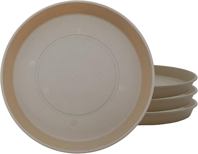The HC Companies 7 Inch Prima Round Plant Saucer, Lightweight UV-Resistant Plastic Outdoor & Indoor Flower Pot Tray, 4-Pack Plant Pot Trays for Garden & Home Decor, Sandstone