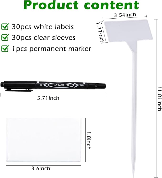 Outdoor Plant Label, 30 Pack Large Waterproof Plastic Plant T-Type Tags, Reusable Nursery Tag for Herbs Flowers Vegetable (White)