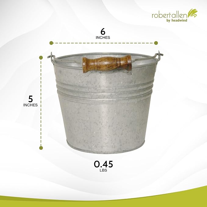 Headwind Vintage Collection - 6 Inch Galvanized Banded Planter with Handles – Galvanized Bucket Planter - Decorative Small Planters for Indoor Plants & Outdoor Use by Robert Allen