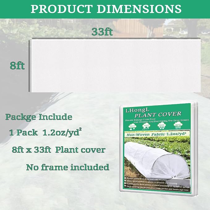 Plant Covers Freeze Protection with Ultra Fine Mesh Reusable Floating Row Cover for Plants Vegetables Flowers Fruits Frost Sun Protection 1.2oz/yd² (8x33ft)