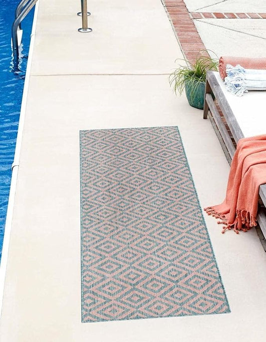 Unique Loom Jill Zarin Jill Zarin Outdoor Collection Area Rug - Costa Rica (2' x 6' 1" Runner, Pink and Aqua/Light Blue)