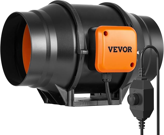 VEVOR Inline Duct Fan, 6-Inch 400 CFM with Variable Speed Controller, Quiet AC-Motor Ventilation Exhaust Fan for Cooling Booster, Grow Tents, Hydroponics