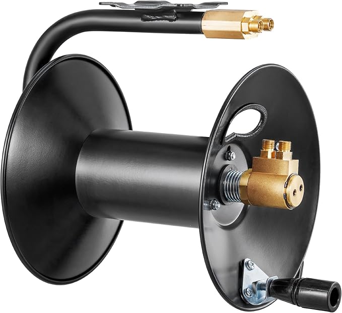 VEVOR Welding Hose Reel, Hand Crank Rewind Hose Reel with 3FT Lead-in Hose and 9/16"-18 B Fittings, Ceiling/Wall Mount Heavy Duty Steel Reel for Workshops Garages (Welding Hose Not Included)