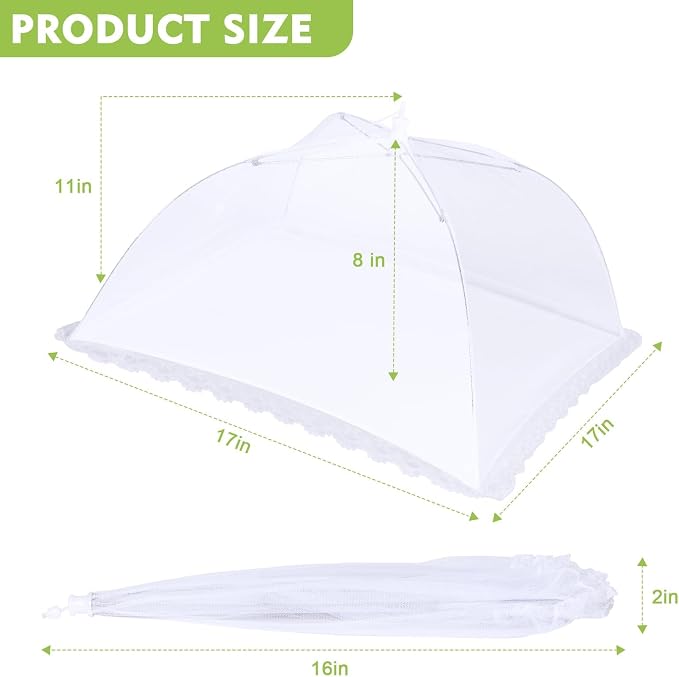 4 Pack Large Mesh Food Covers 17" x 17", Tall White Nylon Food Tents, Collapsible Pop-Up Food Cover Umbrellas for Camping, Picnics, BBQ, Parties, Plant, Flower, Fruit Cover