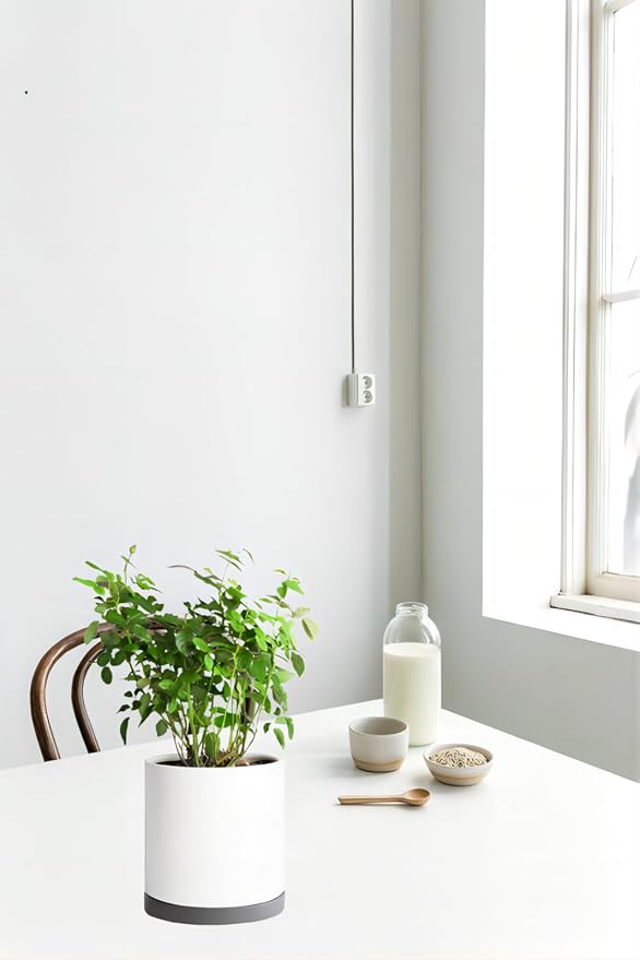 Yukfona Ceramic Plant Saucer Tray 2 Pcs 8 Inch Grey, 8.5" OD x8.15 ID x1 Deep| Fits Flower pots Bottom≤ 8.15", Heavy Duty Glazed Round Planter Drip with Catch Basin for Indoor Outdoor Plants
