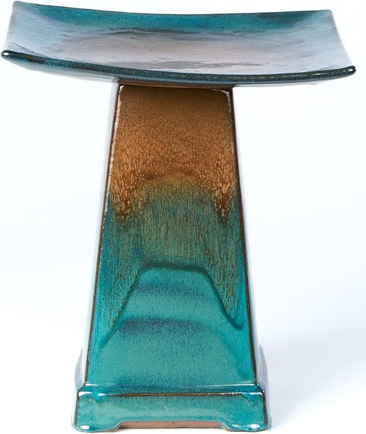 Alfresco Home Zen Aqua Ceramic Bird Bath, Large, Brown/Atlantis Blue