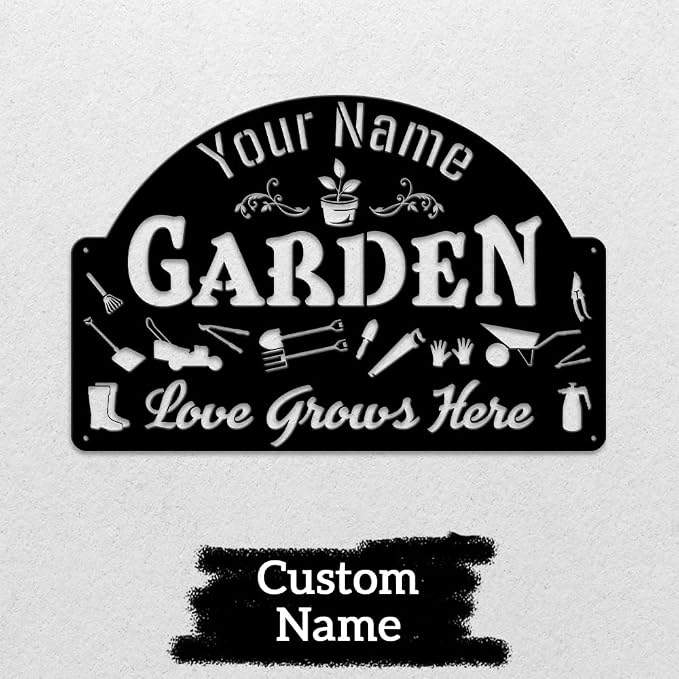 MeMate Garden Sign, Personalized Metal Signs, Garden Sign to Personalize, Customized Name Wall Art for Garden Outdoor Decor, Outdoor Plaque for Mom Grandma, Large Sign for Vegetable Garden She Shed