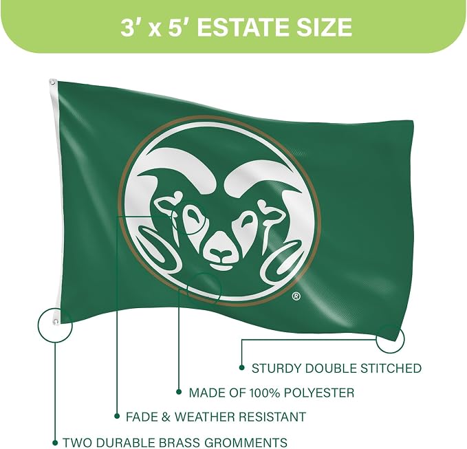 NCAA NCAA Colorado State University Flag with Grommets, 3'x5' CSU Rams Outdoor College Flags & Banners for Garden Patio Indoor Wall Décor