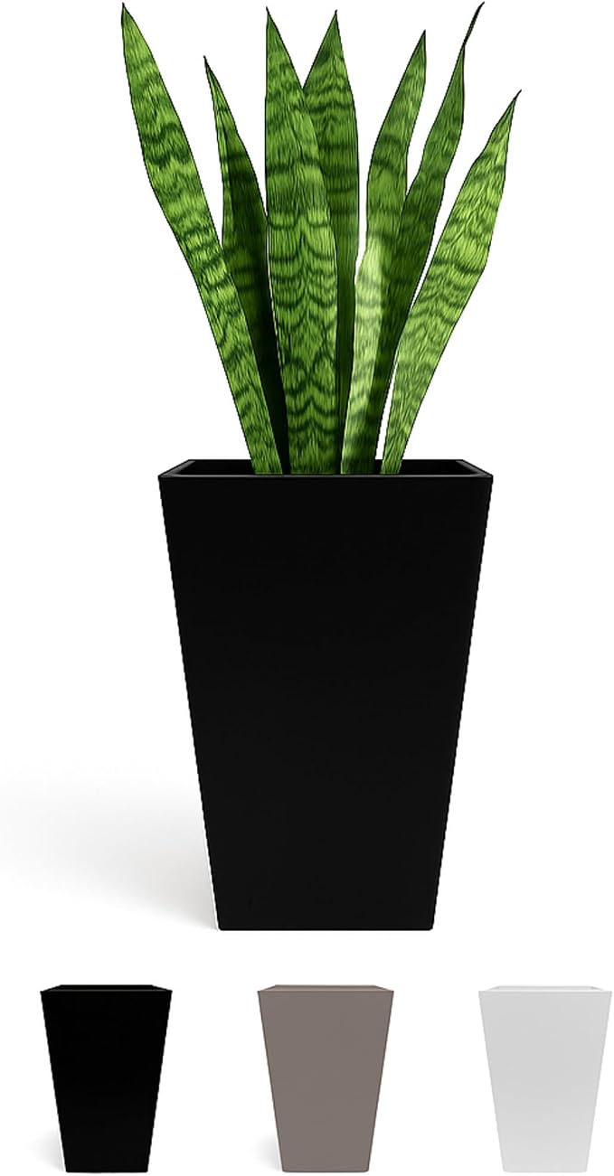 Bloem Finley 20" Tall Tapered Recycled Plastic Planter, Indoor/Outdoor, Black