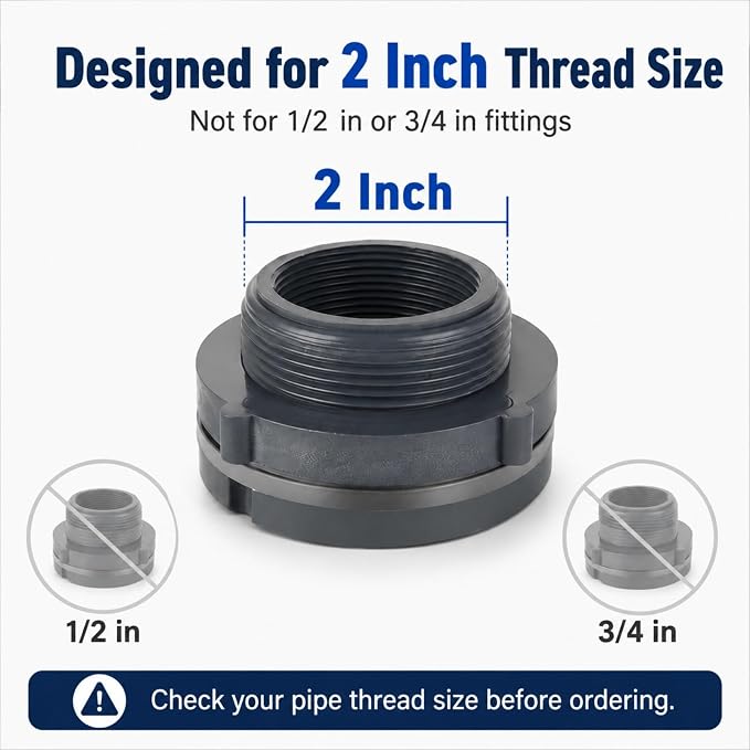 YOUNTHYE 8 Pack 2 Inch PVC Bulkhead Fitting, Double Threaded NPT Water Tank Connector, Bulkhead Pipe Adapter for Rain Barrels, Aquariums, Ponds, Tubs and Water Storage Projects