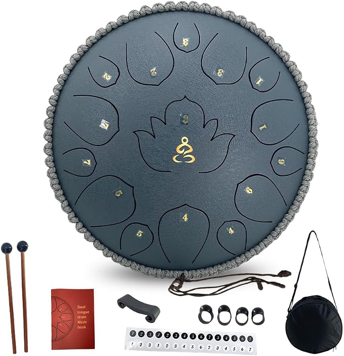 13 Inches 15 Notes Steel Tongue Drum,Rain Chime Hand pan with Mallets & Carry Bag Musical Instrument Garden Rain Drum for Adults,Friends
