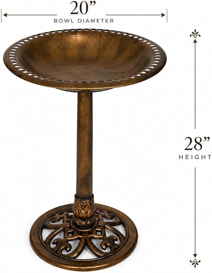 Backyard Expressions Outdoor Garden Bird Bath - Bronze - Weather Resistant Polyresin - 27 Inch
