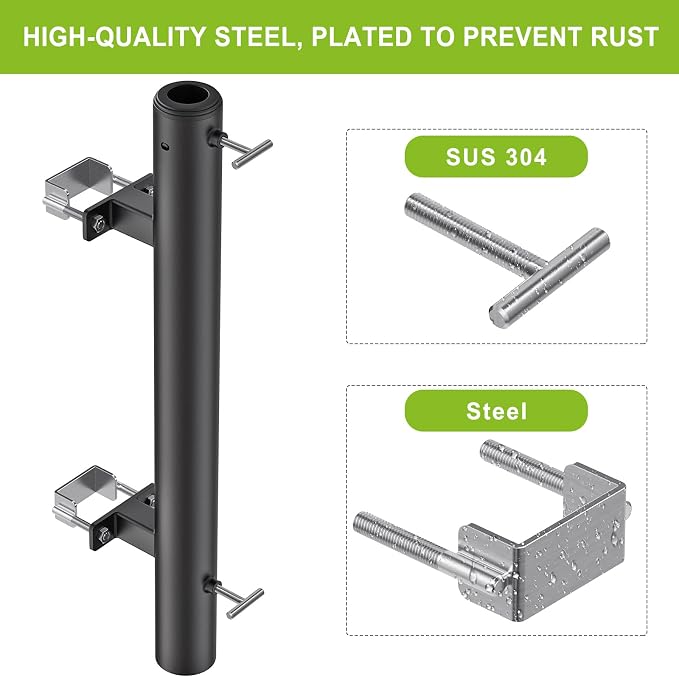 Dolibest Heavy Duty Patio Umbrella Holder, Steel Deck Clamp Holder up to 2'' Umbrella Pole, Deck Mount Umbrella Holder, Space Saving Design, Attaches to Railing Max Width 2 inch, Easy Installation