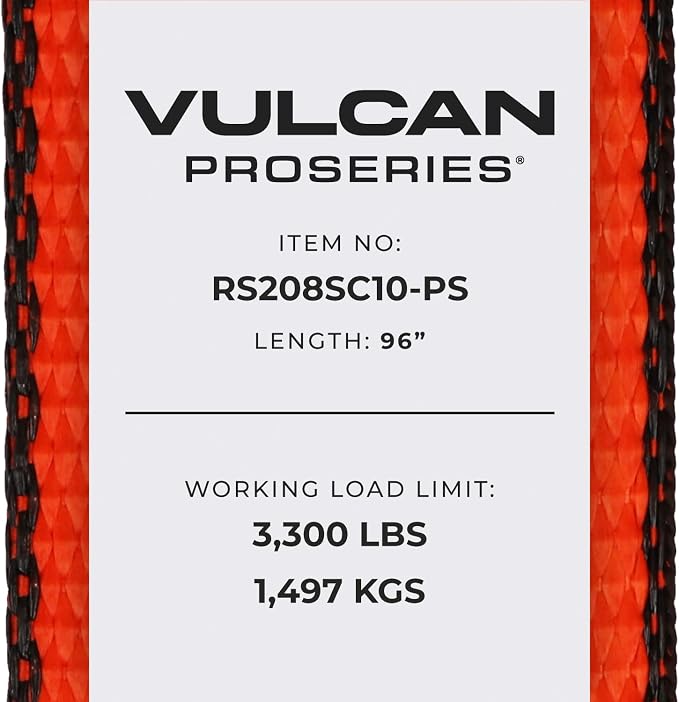 VULCAN Car Tie Down with Chain Tail Ratchet - Snap Hook - 96 Inch - PROSeries - 3,300 Pound Safe Working Load