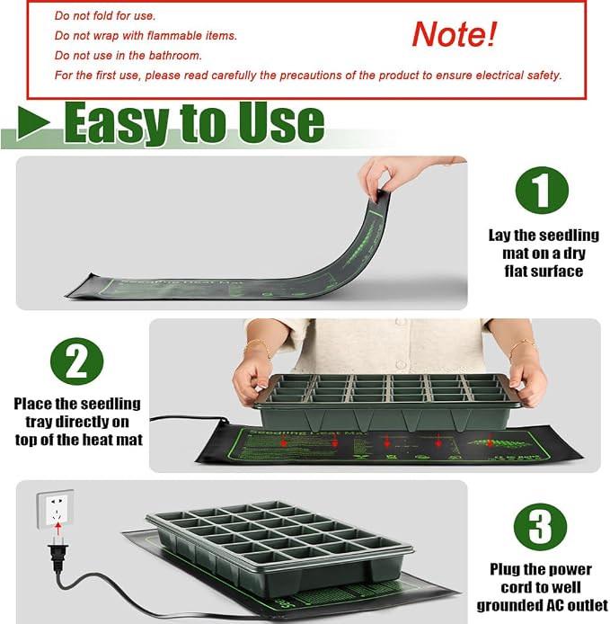 2 Pack Plant Heating Mat, 10”x20.5" Waterproof Seedling Heat Mat for Seed Starting Seeds Germination Plants, 18W Graphene Thick Reusable Heating Pads Fit For 1020 Seedling Trays, Ideal Gardening Gifts