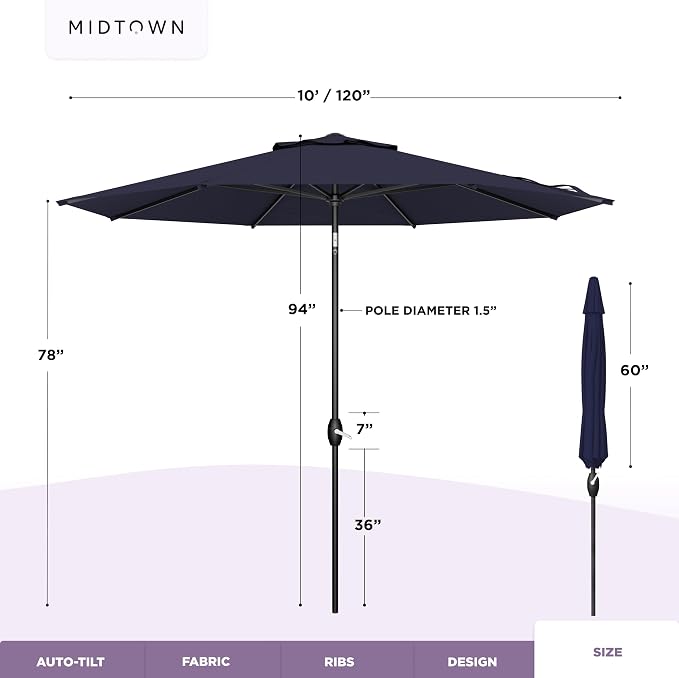 Midtown Umbrellas The Lean Patio Umbrella (Terylast Fabric - Navy, 10 Foot)