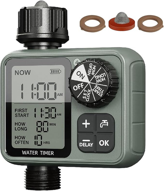 CMARS Sprinkler Timer for Garden Hose, Programmable Water Timer with Rain Delay & Manual Mode, Automatic Drip Irrigation System, Outdoor Hose Timers for Lawn Yard Watering, 1 Outlet